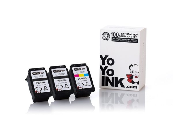 Remanufactured Canon PG-245XL Black & CL-246XL Tri-Color High Yield Ink Cartridge (2 Black