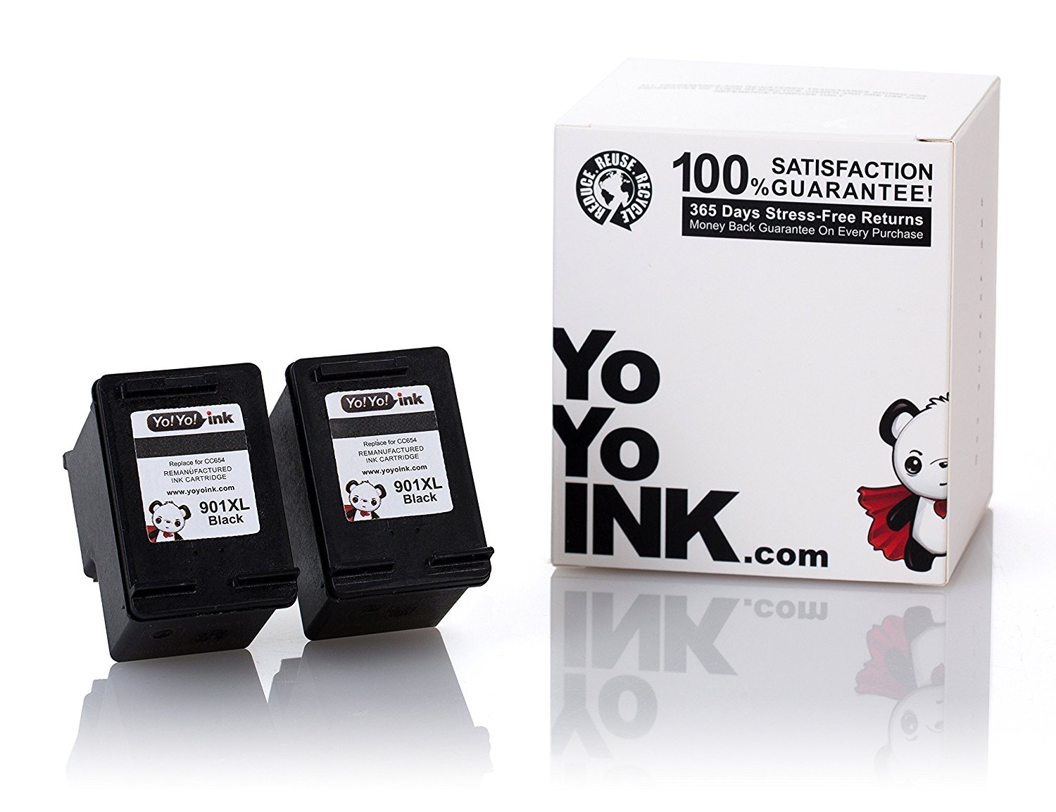 HP 901XL Black Ink Cartridge, Remanufactured High Yield- 2-Pack