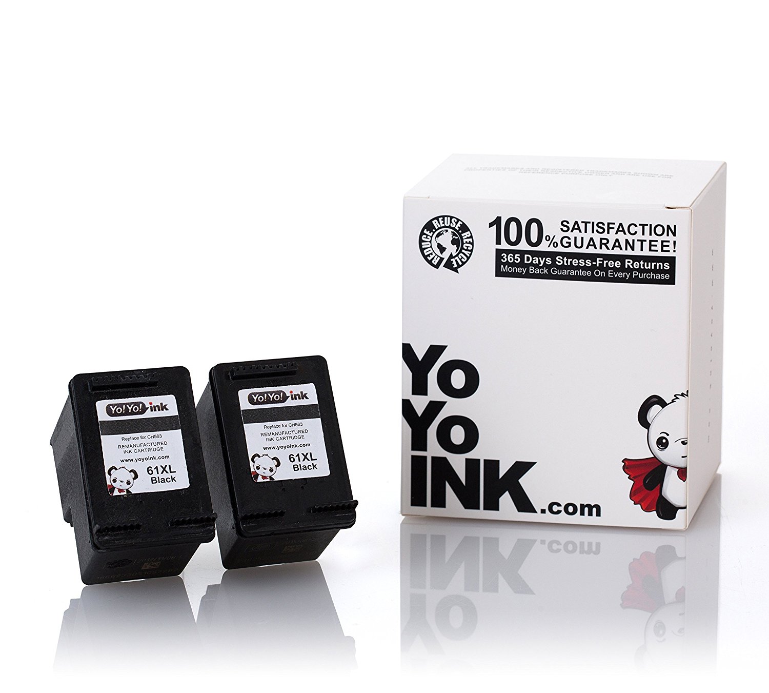 HP 61XL Black Ink Cartridge, Remanufactured High Yield – 2-Pack
