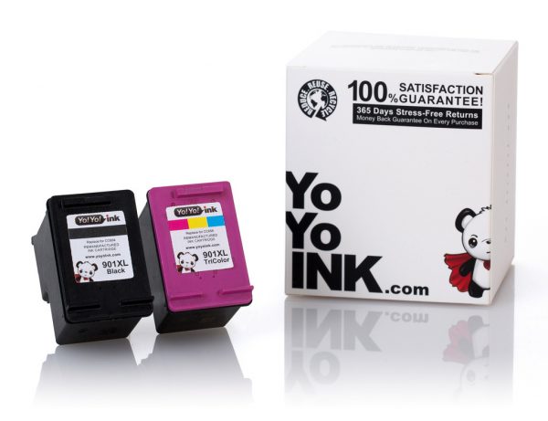 Remanufactured Hewlett Packard (HP 901XL Combo) CC654AN Black & CC656AN Tri-Color High Yield Ink Cartridge (1 Black