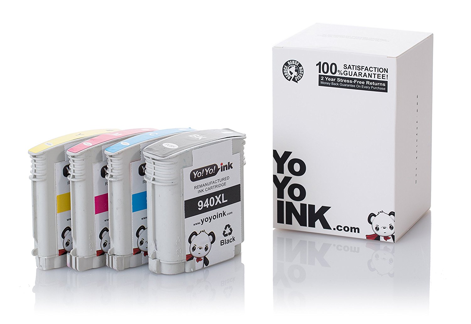 HP 940XL Printer Remanufactured Ink Cartridges: 1 Black, 1 Cyan, 1 Magenta, 1 Yellow (4 Pack)