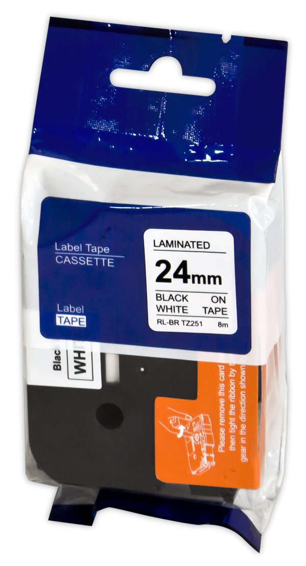 Brother Label Cassette TZE251 Black on White Tape 24MMx8M