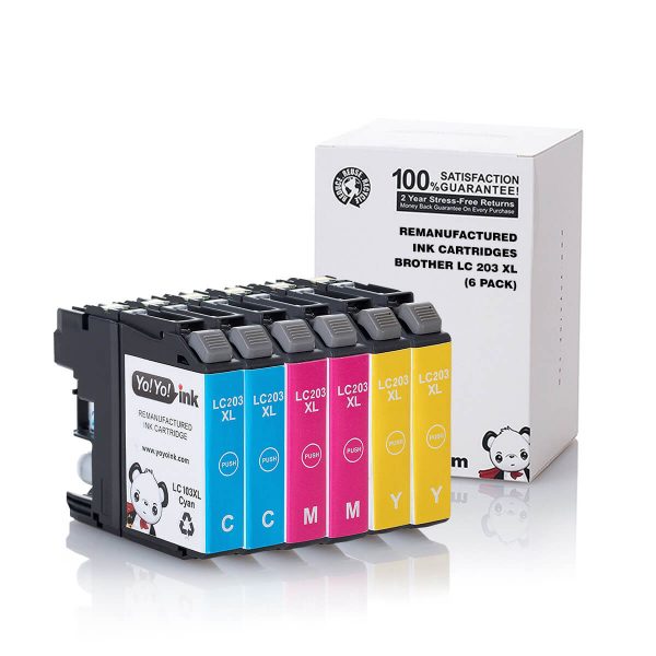 Brother LC203 High Yield Cyan Magenta Yellow Compatible Printer Ink Cartridge - 6 Pack