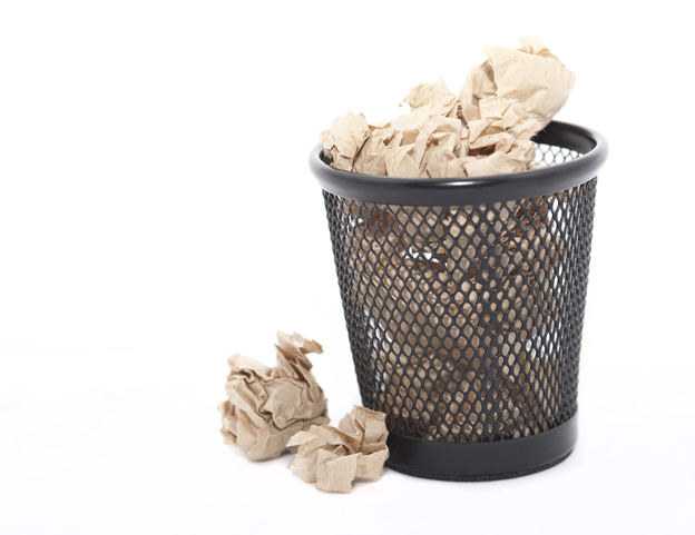 Crumpled waste paper removed from printer